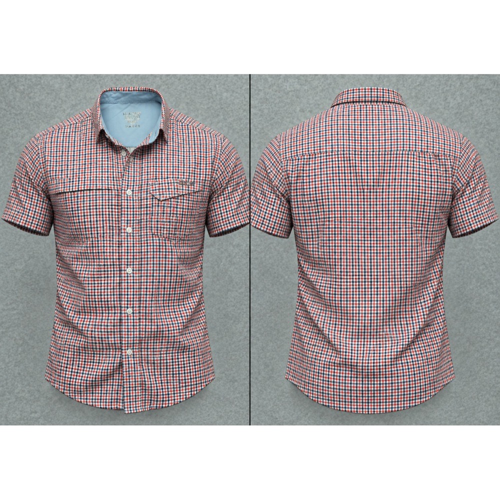 Huk Performance Fishing Shirt Mens XXL Red Blue Plaid Vented Short Sleeve Button